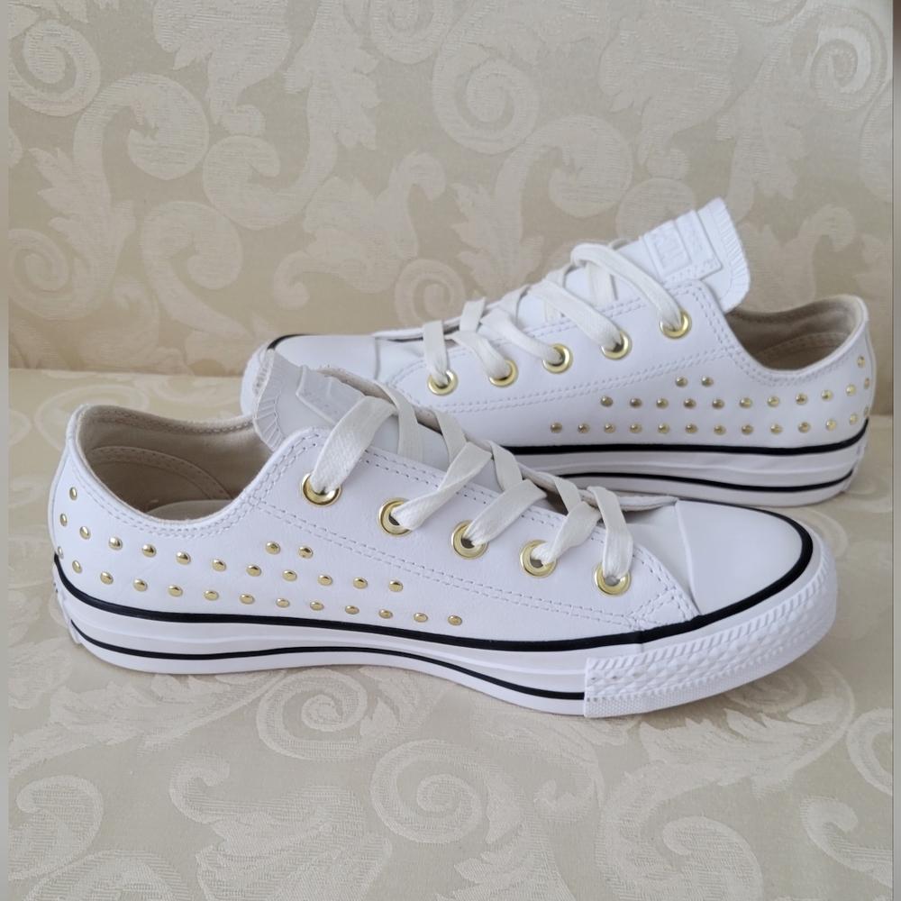 White leather studded converse